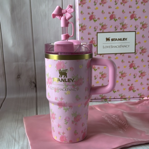 LoveShackFancy x Stanley Ibiza sunset pink floral 20oz quencher tumbler bow top - Picture 1 of 8